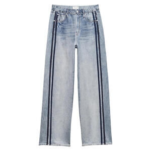 New, Rag and Bone Miramar Denim-Print Wide-Leg Track Pants Sz M #P3839